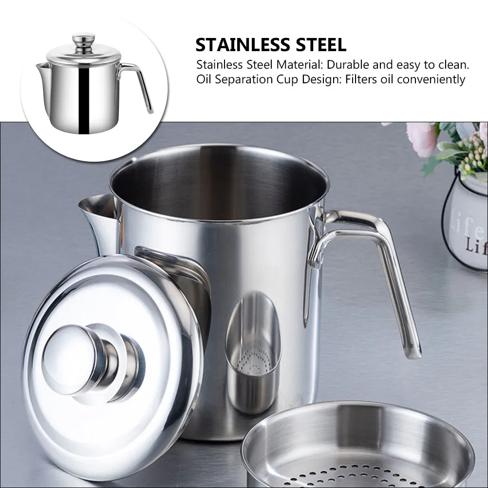 

1 set 1 Set Stainless Steel Oil Storage Pot Filter For Kitchen Bacon Fat Dripping Lid Metal Mesh Container Can Soup Residue Oil