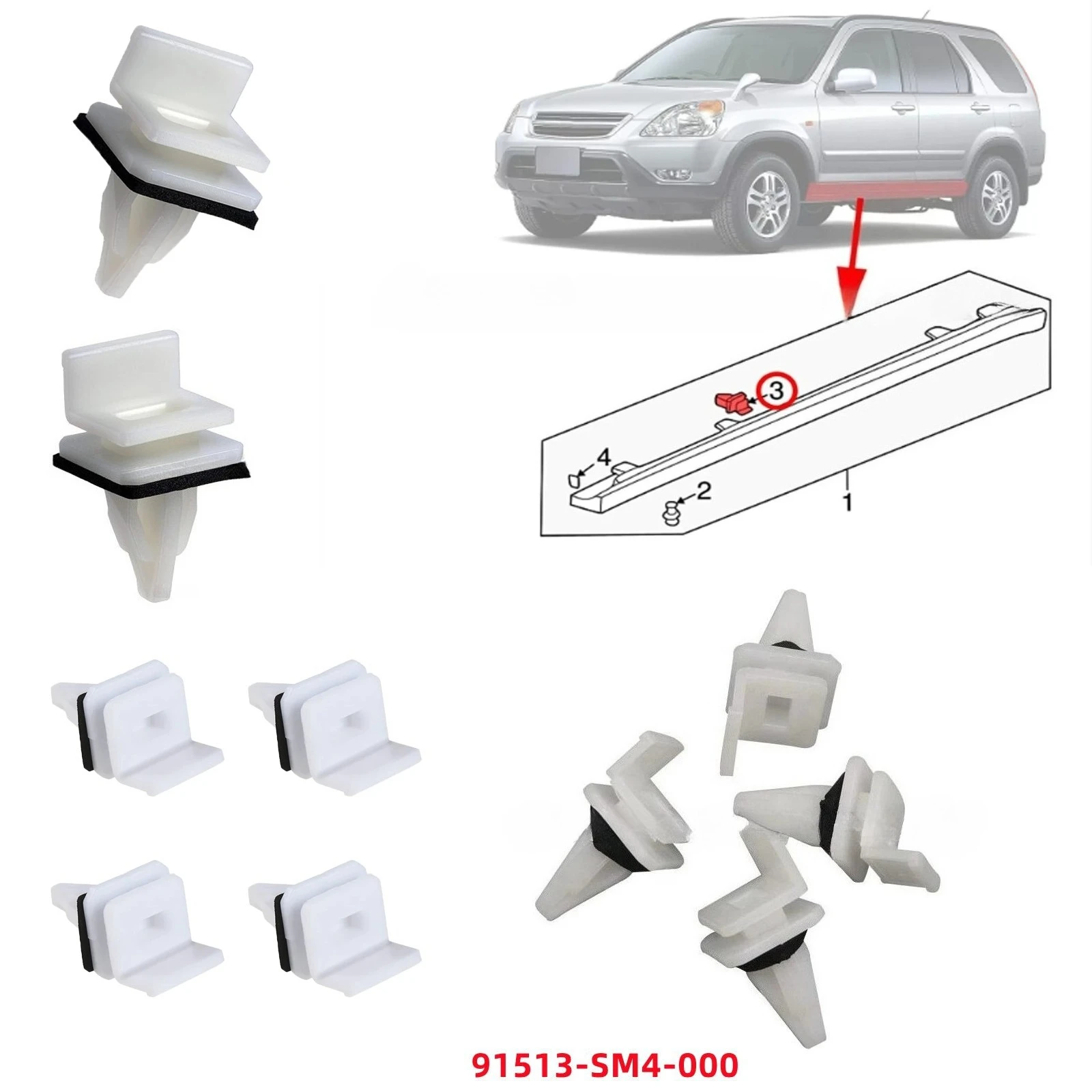 10-50 Uds. Clips de moldura de montaje de Panel de sello de alféizar de falda lateral para Honda Acura 91513-SM4-000 Accord,Civic,Civic Del Sol