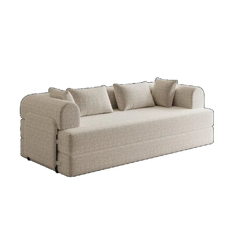 Beige Linen Daybed with Pillows for Living Room Modern Convertible Sofa Bed Home Furniture