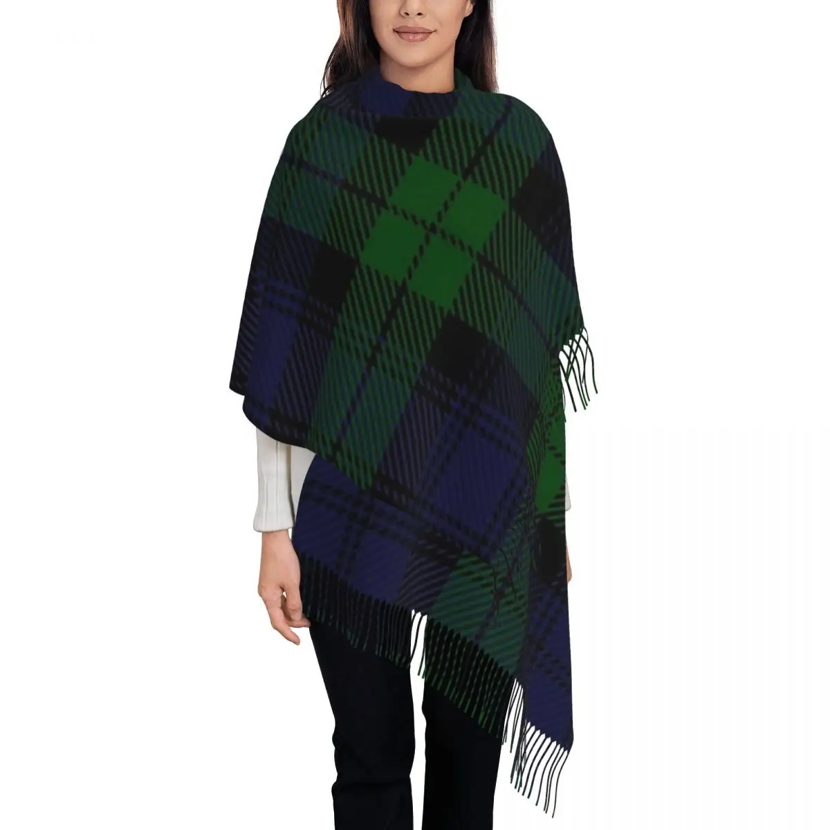 Black Watch Tartan Plaid Scarf Tassel Scarves Women Soft Warm Shawls and Wraps Long Fall Winter Shawl Wrap