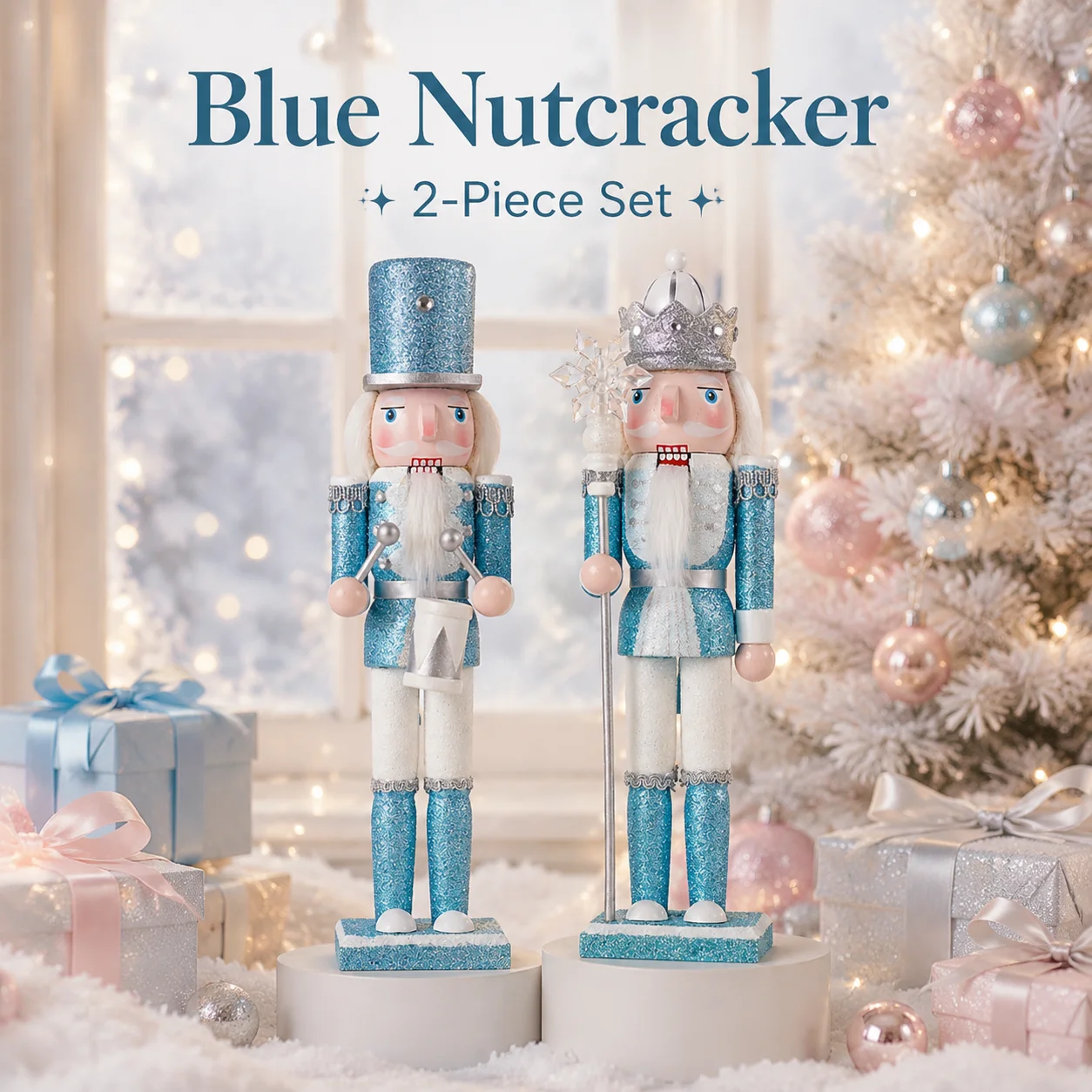 2PCS 30CM Christmas Nutcracker Wooden Nutcracker Ornament Soldier Figure Handcraft Doll Toy Home Office Desktop Decoration Gift