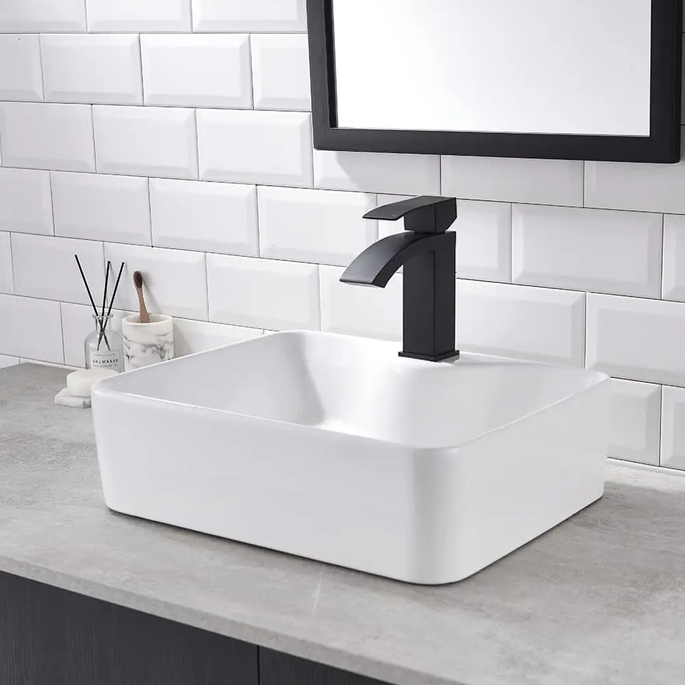 

1pc Bathroom Vessel Vanity Sink 16"X12" White Ceramic Above Counter Vessel Sink, Porcelain Rectrangular Lavatory Sink Art Basin