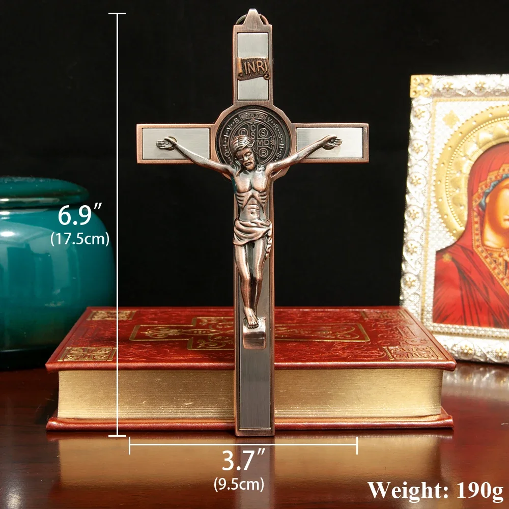 HTISOK Katholische Kirche Jesus-Statue Kreuz Wanddekoration Heimdekoration Legierungsmaterial Handgehaltenes Gebetskreuz – Detail 1