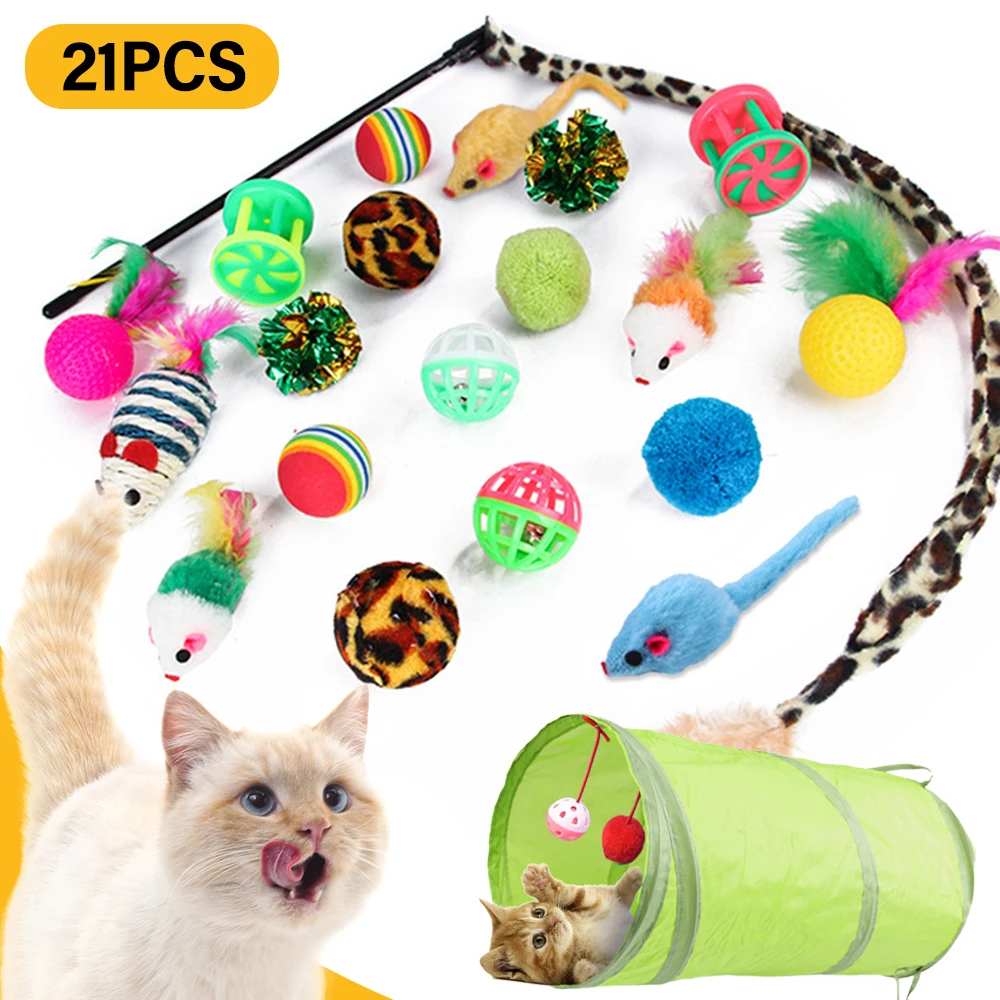 Kitten Toys Variety Pack-Pet Things for Cat Toy Combination Set Toy Funny Cat Stick Sisal Mouse Bell Ball Cat Supplies 21 Piece