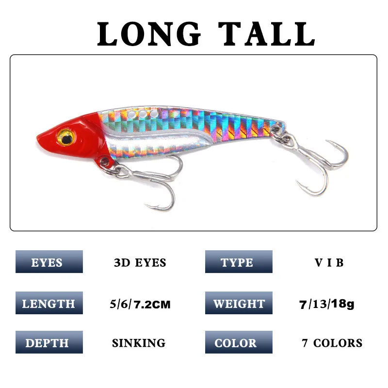 1Pc Metal Vib Lure Weights 7g/14g/18g Long Shot Slots Hook Jig Artificial Bass Bait Deep Sea Fishing