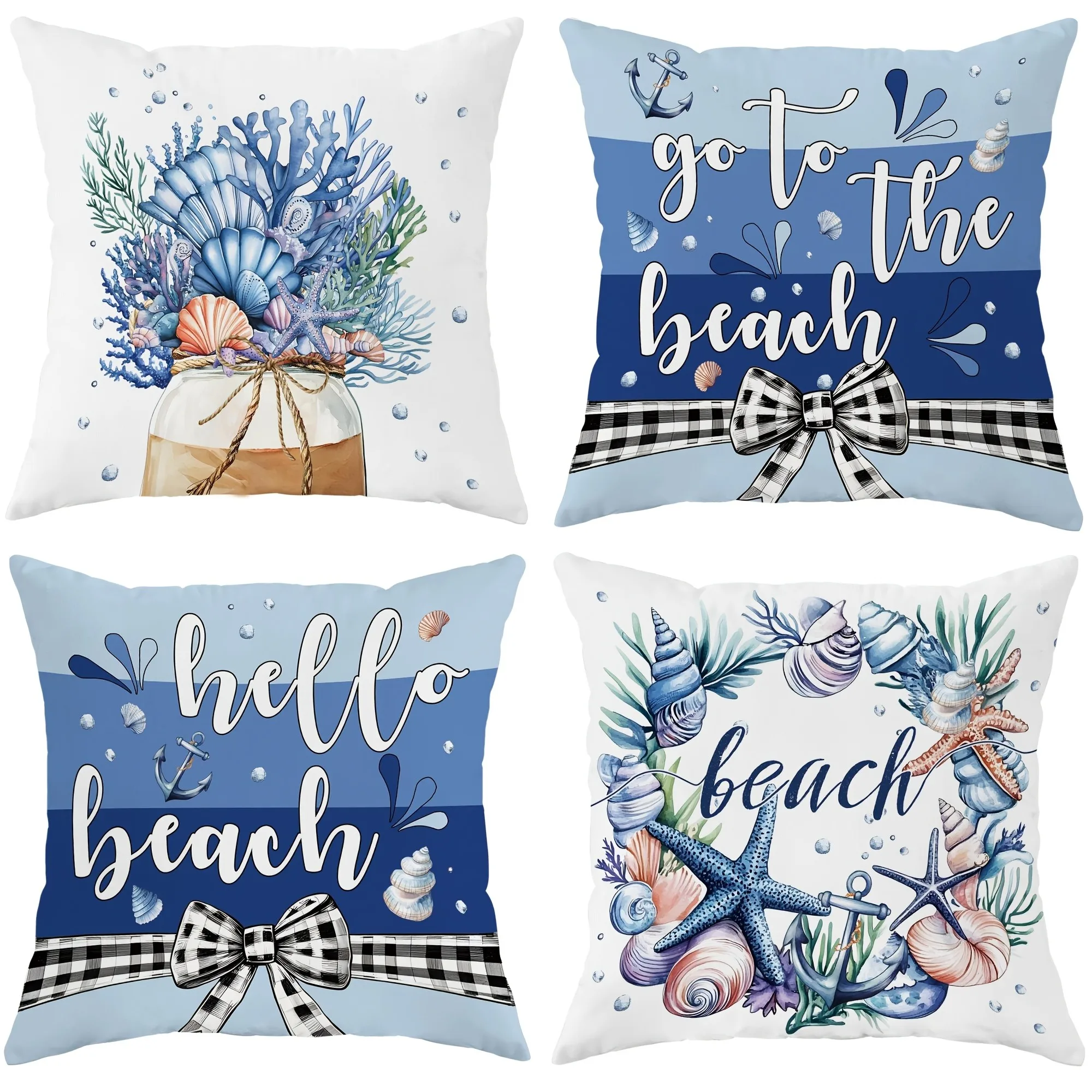 Beach - inspired Nautical Pillow Cover: Seashells, Anchors and Coastal Quotes, Sofa Cushion Cover, Bedroom Room Decor