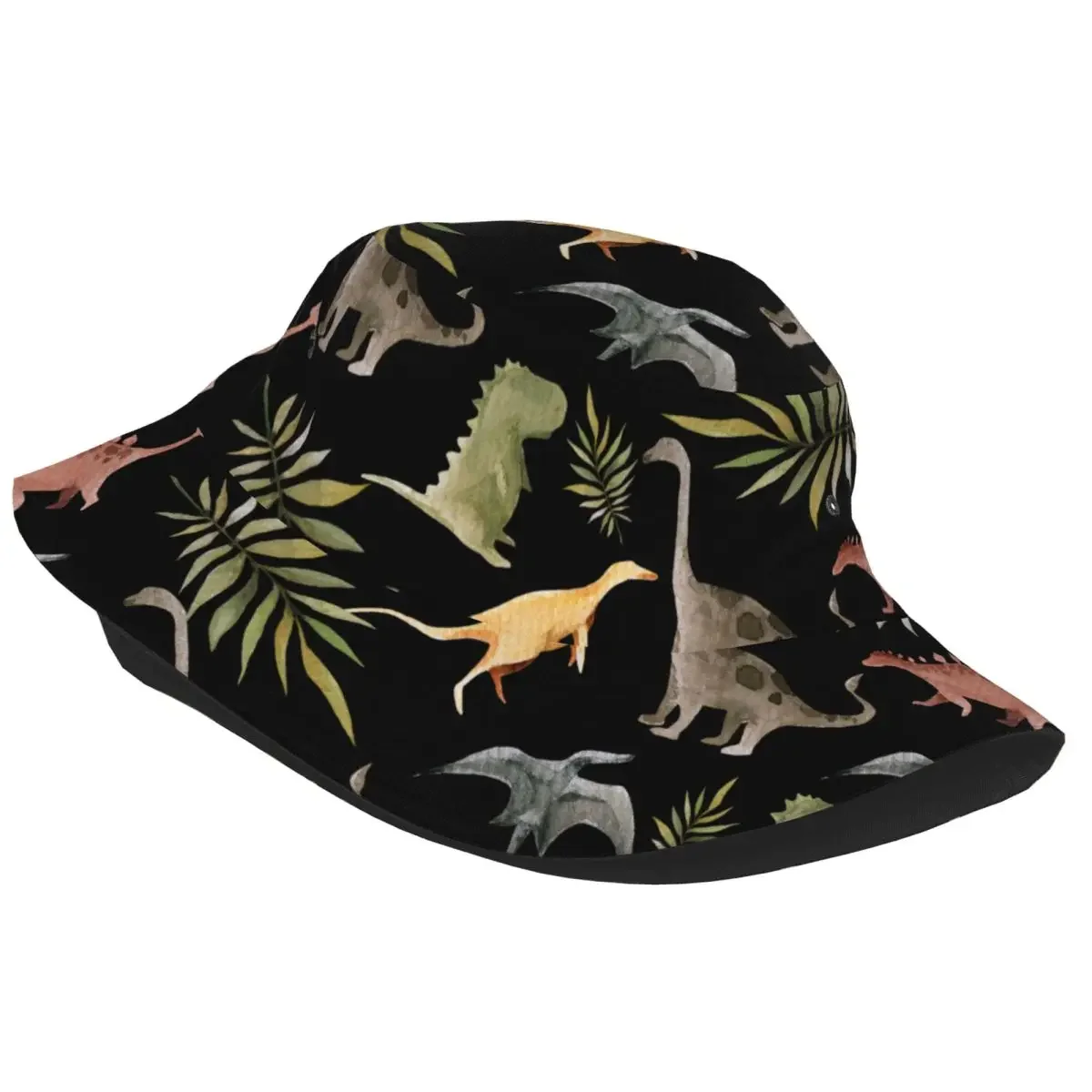 Street Cute Watercolor Dinosaur Bucket Hats Girl Packable Hiking Fishing Hats Bob Hat