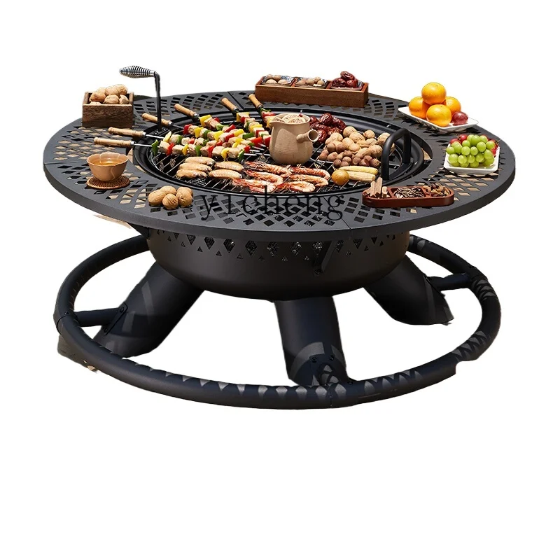 ZK Outdoor BBQ Grill Household Garden Grill Fireplace Enclosed Furnace Tea Table Heating Campfire Basin