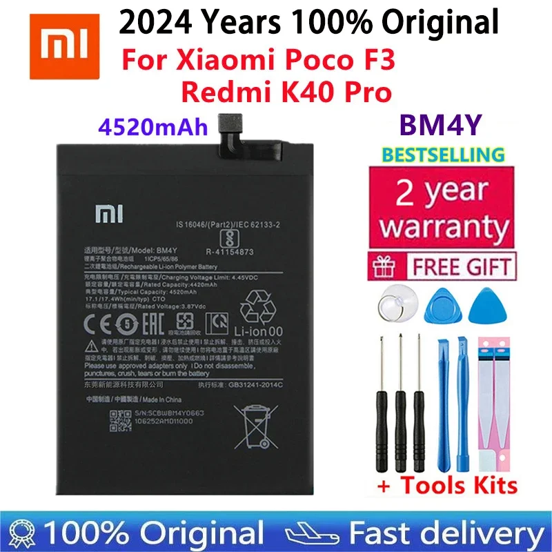 

2024 Years 100% Original New High Quality 4520mAh BM4Y Battery For Xiaomi Poco F3 Redmi K40 Pro K40 Pro Batteries Bateria+ Tools