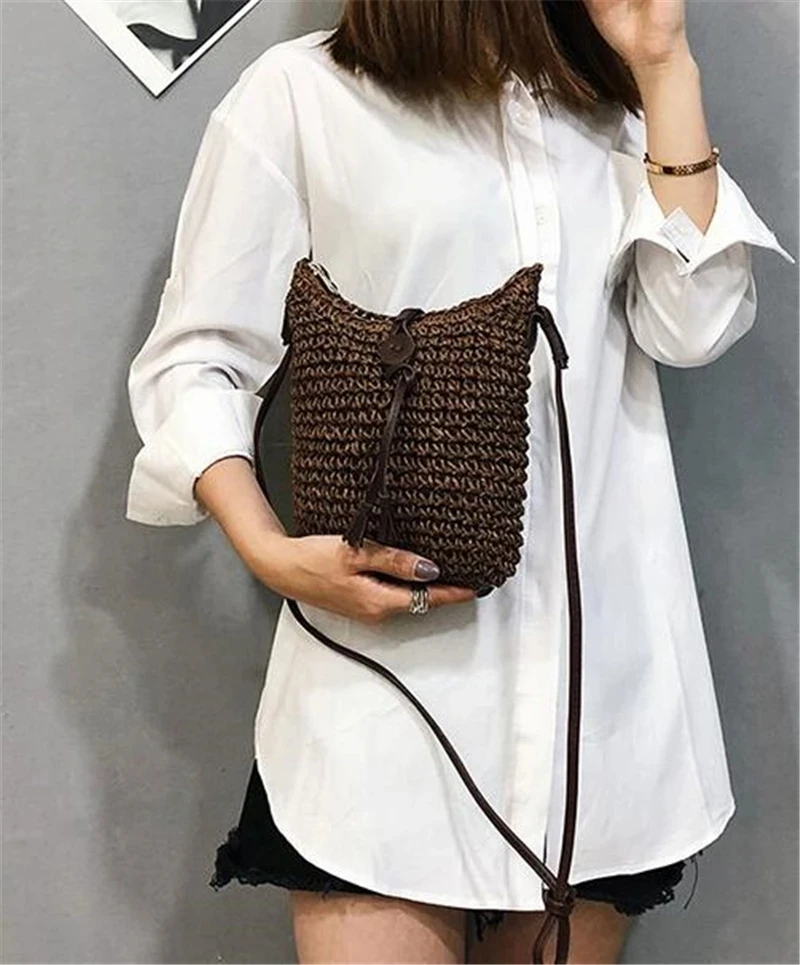 Travel Female Shoulder Tote Beach Rattan Bag Hand Woven Straw Bag Bohemian Summer Beach Handbag Wicker Crossbody Bag bolsos