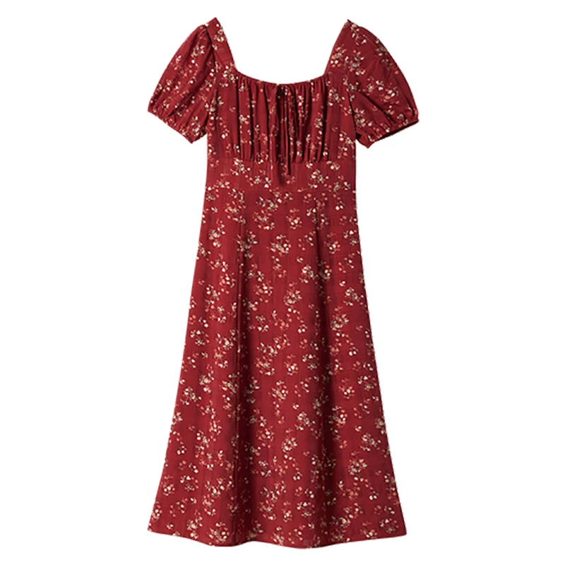 SENTUBILA Women's Chiffon Print Dress Summer Red Vacation Dresses 2025 Elegant Collection Lantern Sleeve Woman Outfits Q52LF2179