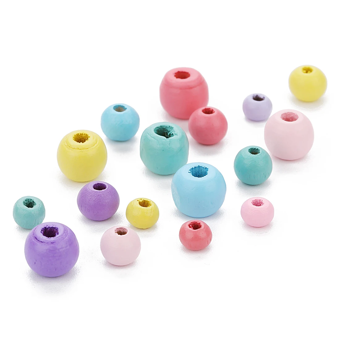 100pcs/lot Colorful Round Natural Wooden Beads For Jewelry Making Big Hole Wood Loose Spacer Beads DIY Bracelet Necklace