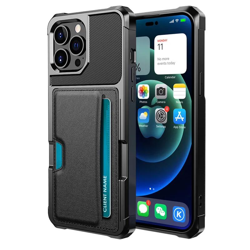 Leather Card Pocket Case for iPhone 18 17 16 15 14 13 Pro Max Plus Air 17e 16e  Four-corner Shockproof Cover