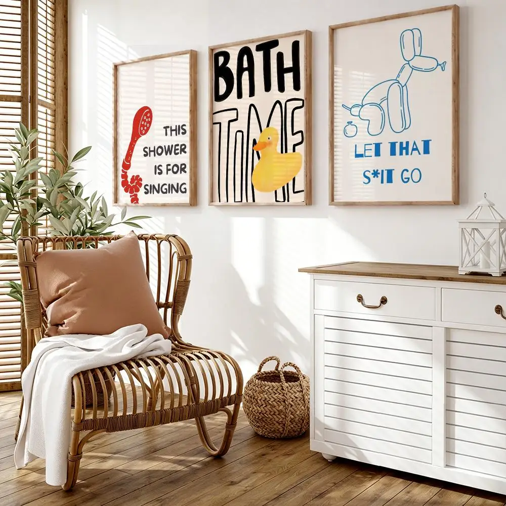 Funny Bathroom Rubber Duck Poster Wall Stickers HD Painting Self Adhesive Art Decals for Bedroom Living Room Home Decor
