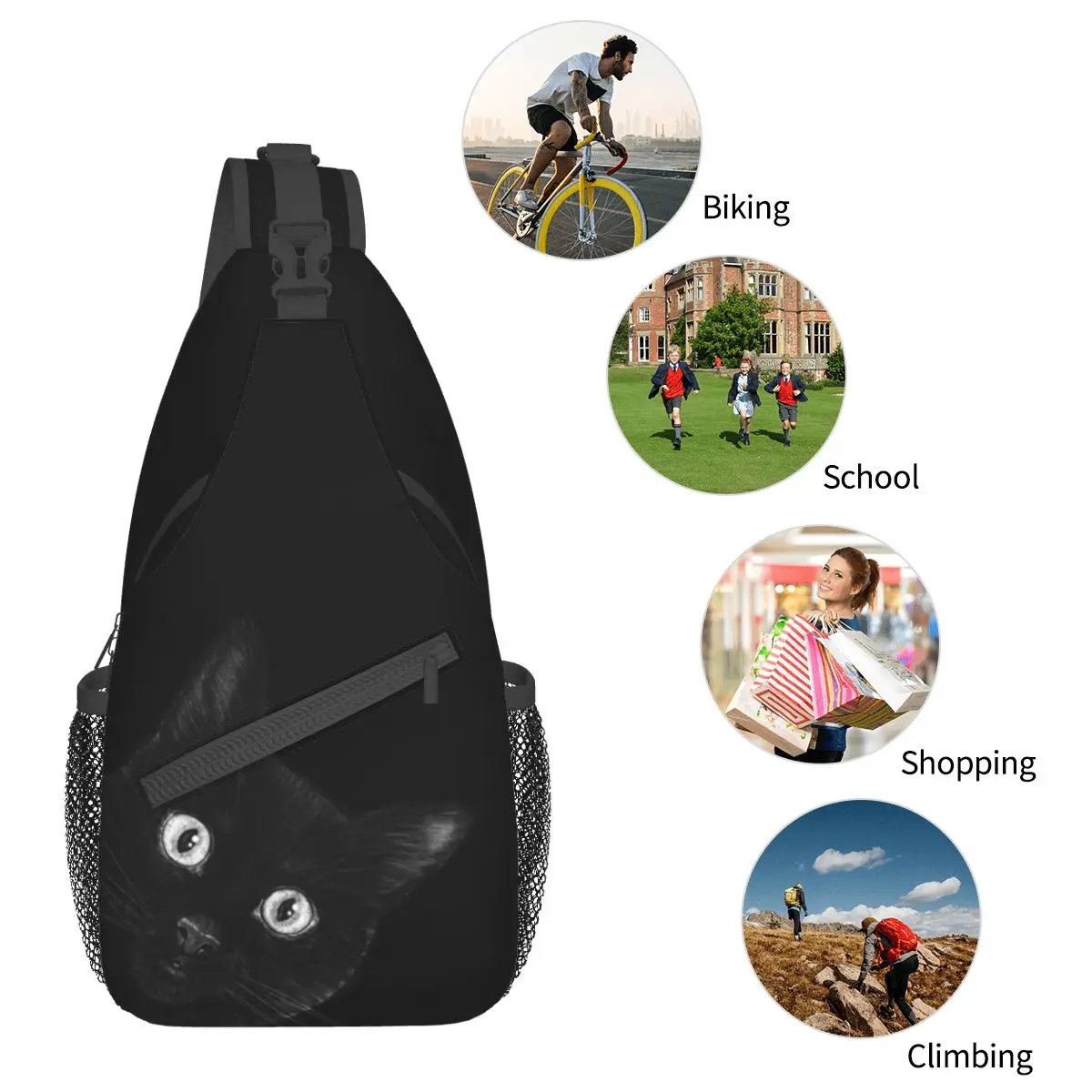 Schwarze Katze kleine Schulter taschen Brust Cross body Schulter Rucksack Outdoor Sport Tages rucksäcke Tier niedlichen Männer Frauen Schult aschen