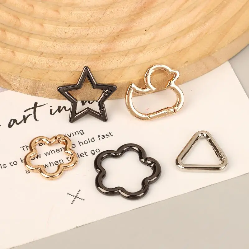 5Pcs Star Duck Flower Shape Spring Ring Open Buckle Carabiner Snap Clip For Leather Bag Handbag Belt Strap Connector