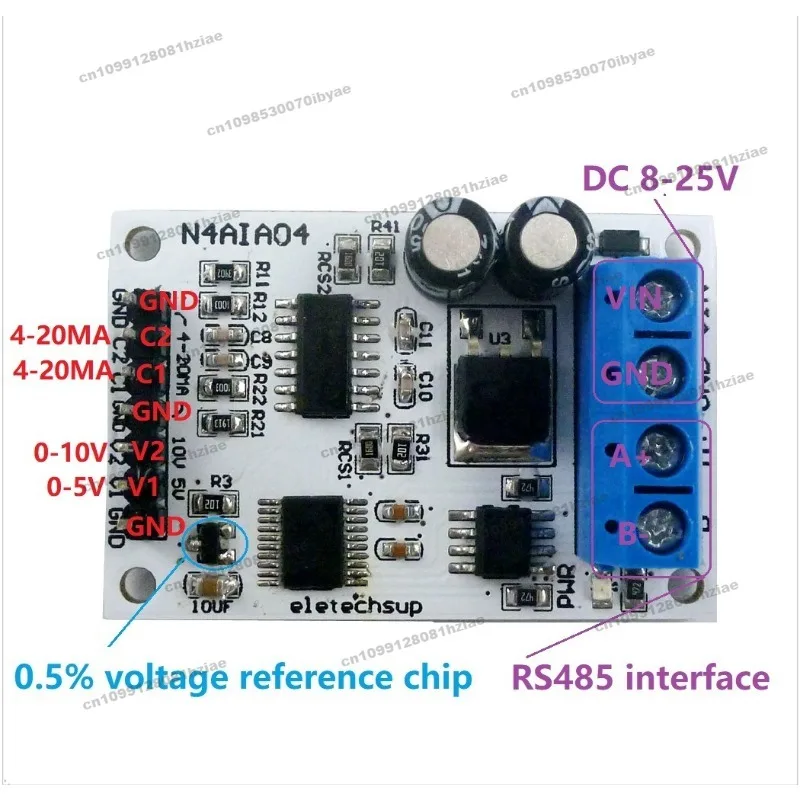 4-20MA RS485 Voltage and Current Analog Collector ADC Modbus RTU 03 06 Function Code
