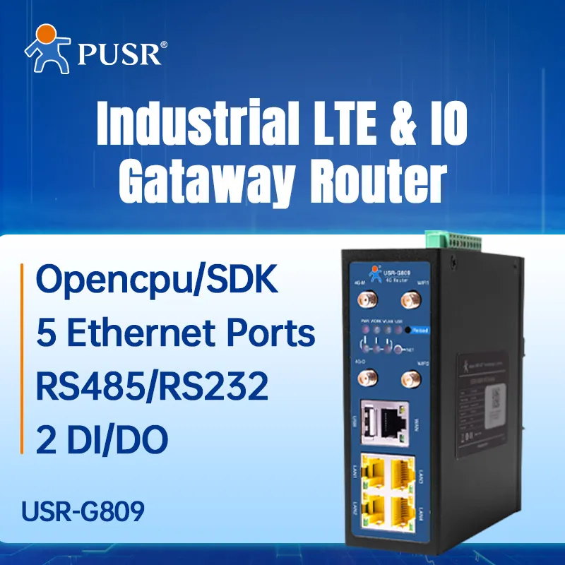 PUSR Industrial LTE Router VPN Cellular Router OPENVPN RS232 RS485 2 x DI/DO IO Gateway Serial Modemm USR-G809-EAU Europe & Au