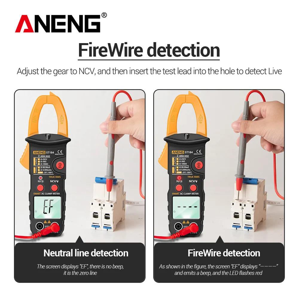 ANENG ST184 Multimeter Clamp Meter True RMS Digital Multimeter DC/AC Voltage Detector AC Amp Meter with Capacitance NCV Diode