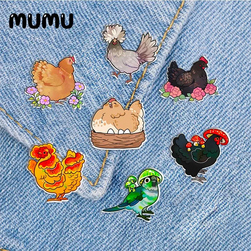 2023 New Flower Chicken Lapel Pin Cute Rooster Acrylic Brooches Handmade Epoxy Jewelry Shirt Bag Badge