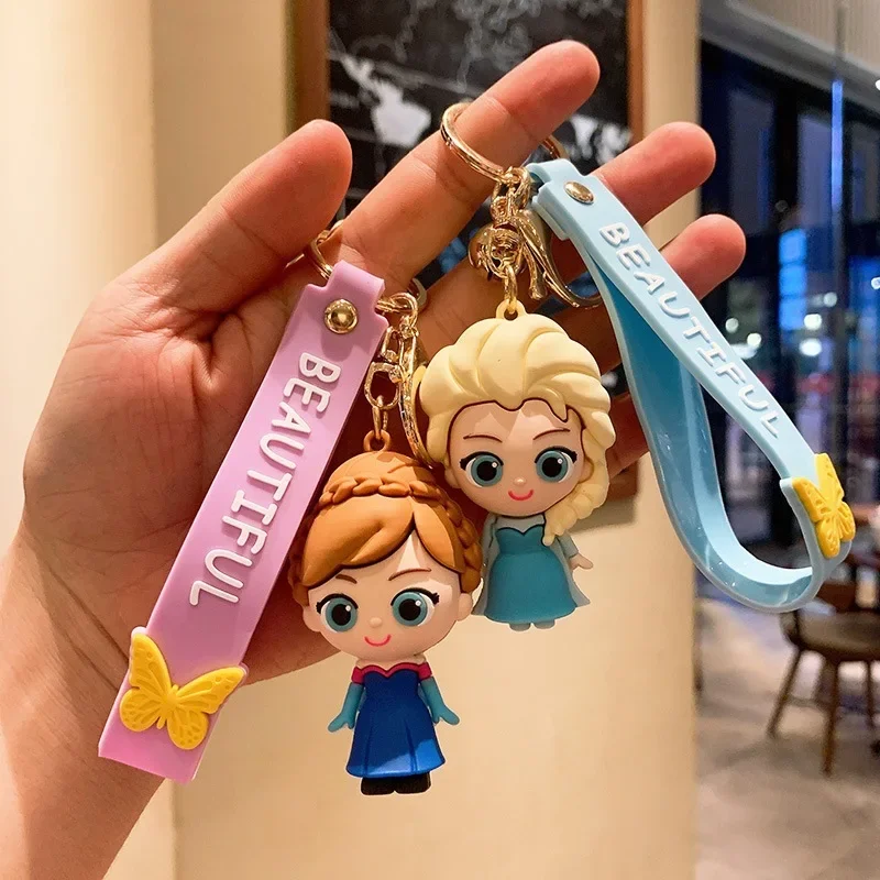 

Disney Frozen Princess Alsa Anna Olaf Pendant Keychain Cartoon Cute Figure Silicone Car Key Chain Creative Gifts for Kids Fans