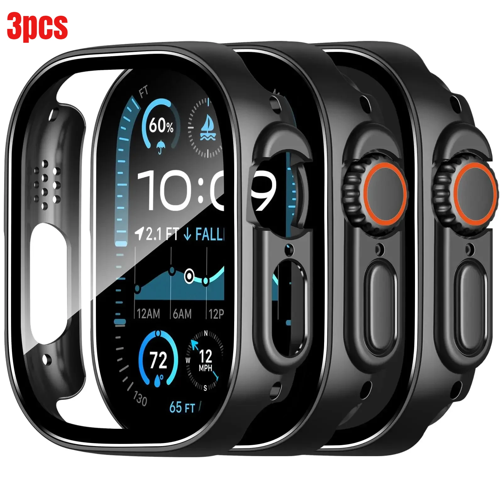 3 Stück Abdeckung für Apple Watch Case Ultra 3 2 49 mm Armband Zubehör Hard PC Bumper Shell Displayschutzfolie iWatch Serie Ultra 49 mm