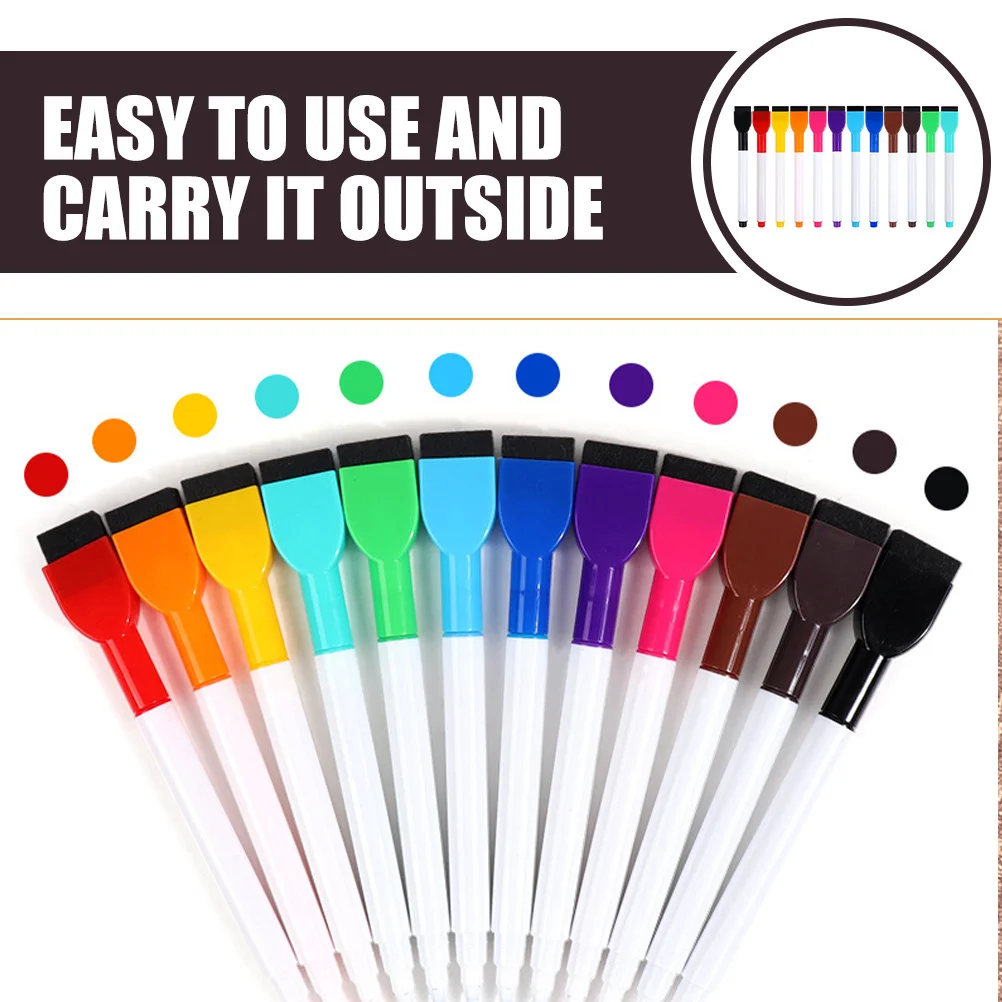 

12 Pcs Whiteboard Markers Dry Erase Classroom Pens Colored Painting Tools Kids Art Supplies Abs Plastic Creative Design