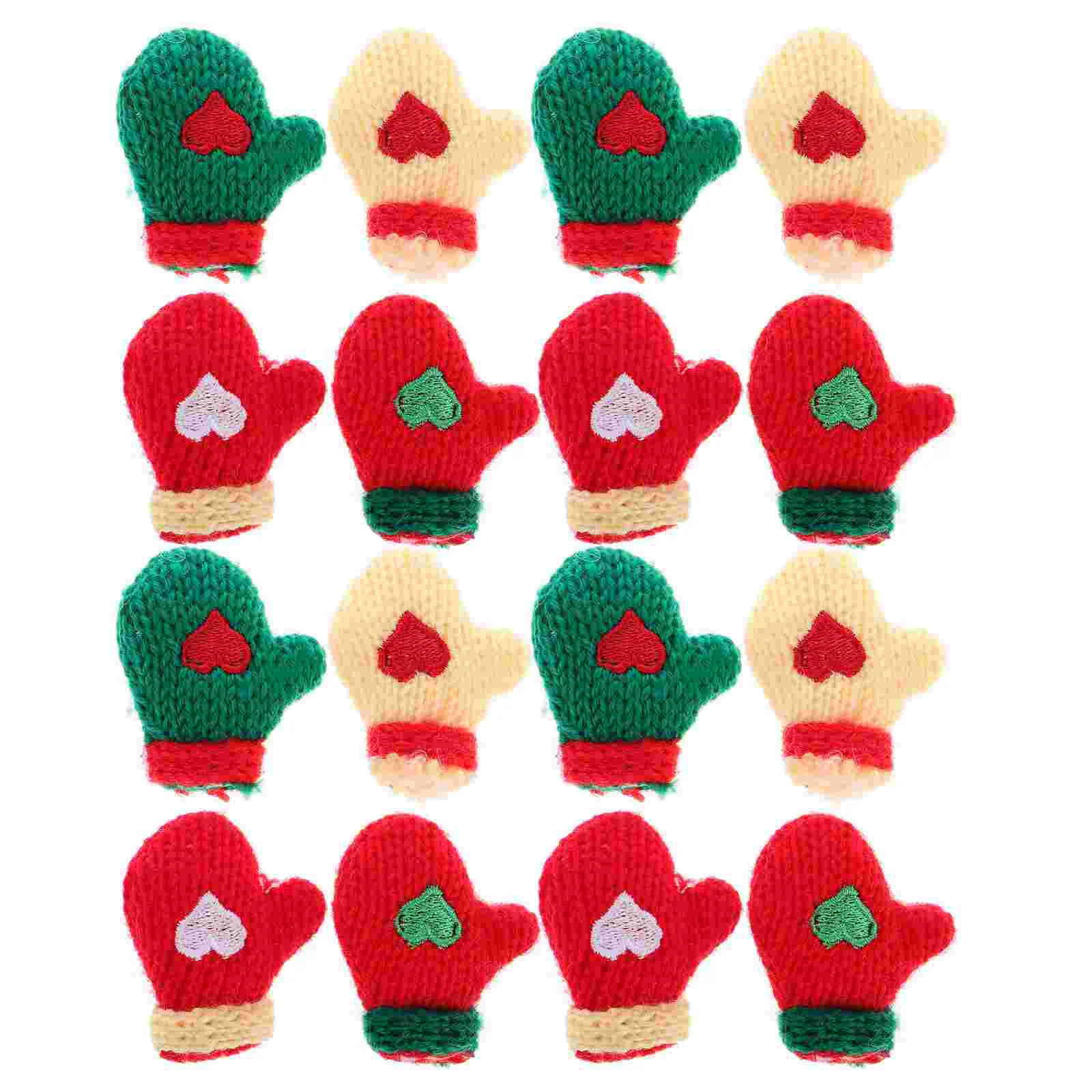 16 Pcs Christmas Woolen Knitted Gloves Decorative Ornaments for Kids DIY Craft Mini House Mens Knitting Tree