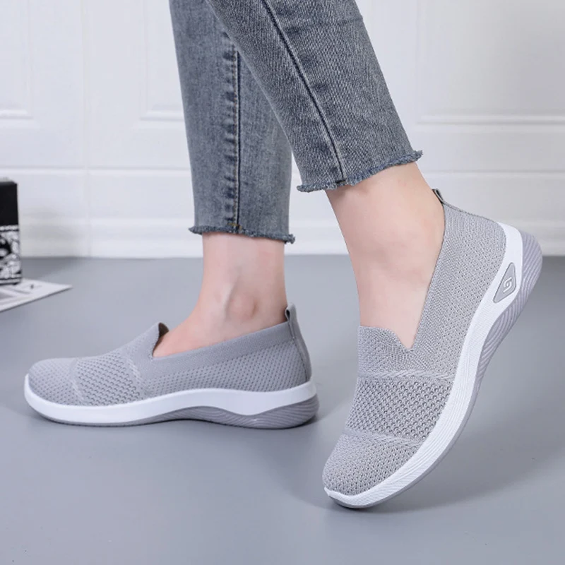 2026 Atmungsaktive Keilabsatz-Loafer für Damen, Frühling/Sommer, Slip-On, gestrickte Sportschuhe, rutschfeste, weiche Sohle, Walkingschuhe für Damen – Detail 6