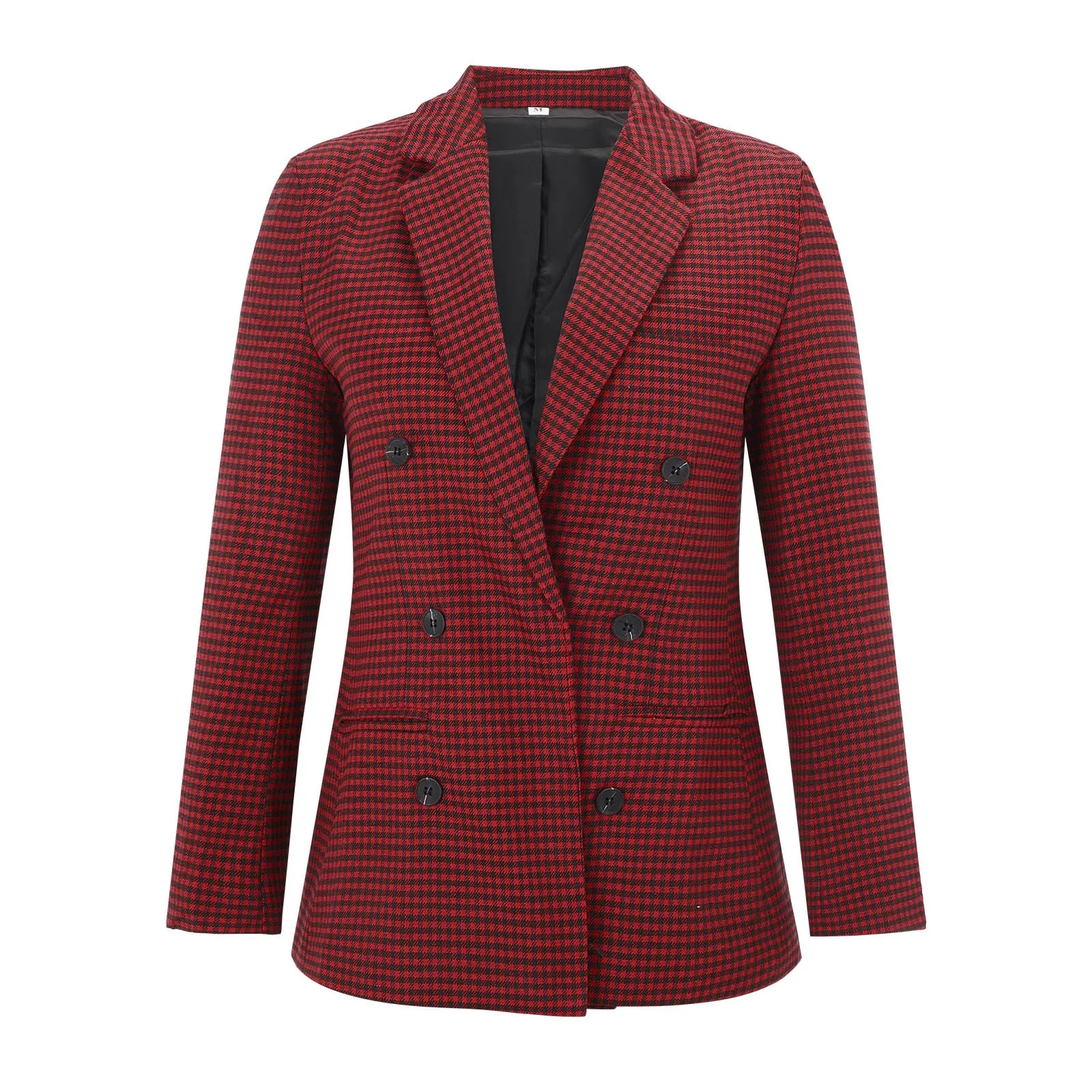 Ladies Autumn And Winter Double-Breasted Lapel Long Sleeve Plaid Suit Jacket Fashion Retro Trend Coat