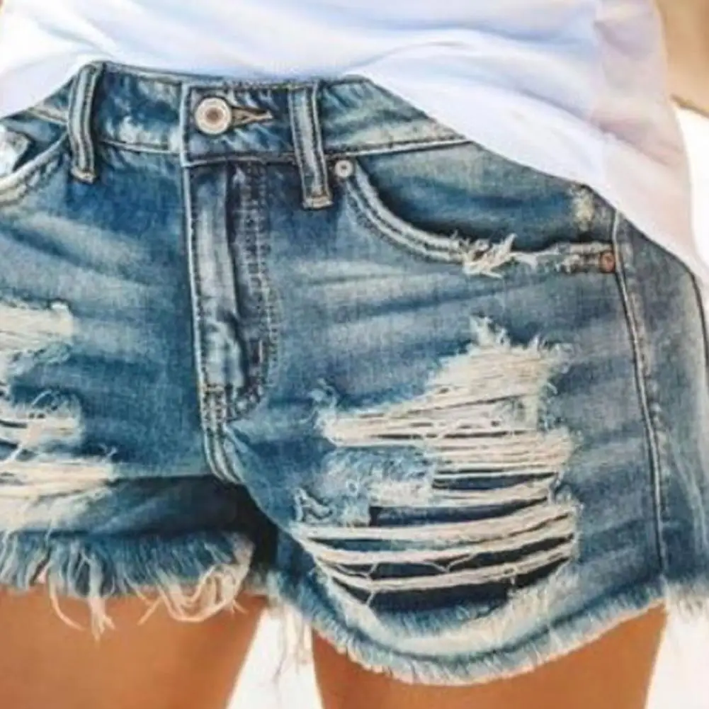 Womens Pocket Jean Short High Waist Short Lady Denim Shorts Female Hole Bottom Casual Slim Tassel Button Jeans Shorts 2022 шорты