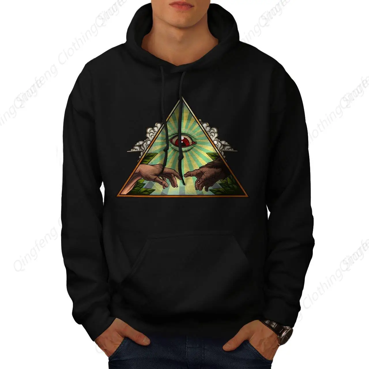 Art Touch Mens Hoodie, Triangle Hooded Sweatshirt Black