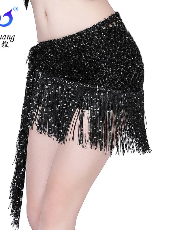 Nowy styl Taniec Tassel Waist Chain Belly Dance Bead Piece Tassel Waist Scarf Dance Practice Performance Lace Hollow Hip Scarf