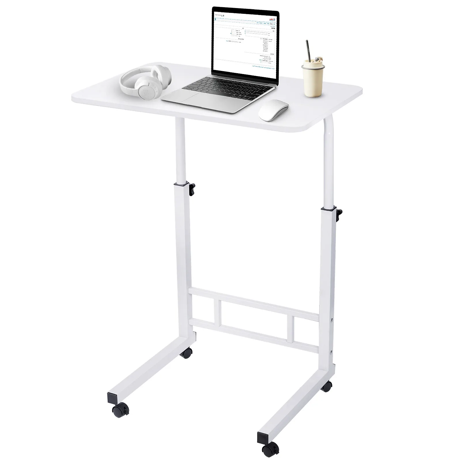 

Height Adjustable Rolling Laptop Desk Cart Over Bed Hospital Table Stand White