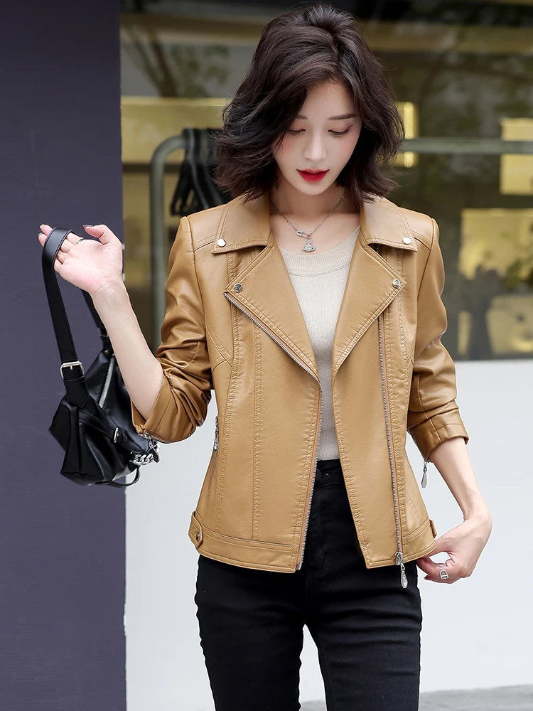 Lente Herfst 2024 Nieuwe Sle Haifeng Echt Lederen Jas Dames Slim Fit Motorfiets Schapenvacht Jas Plus Size Jas