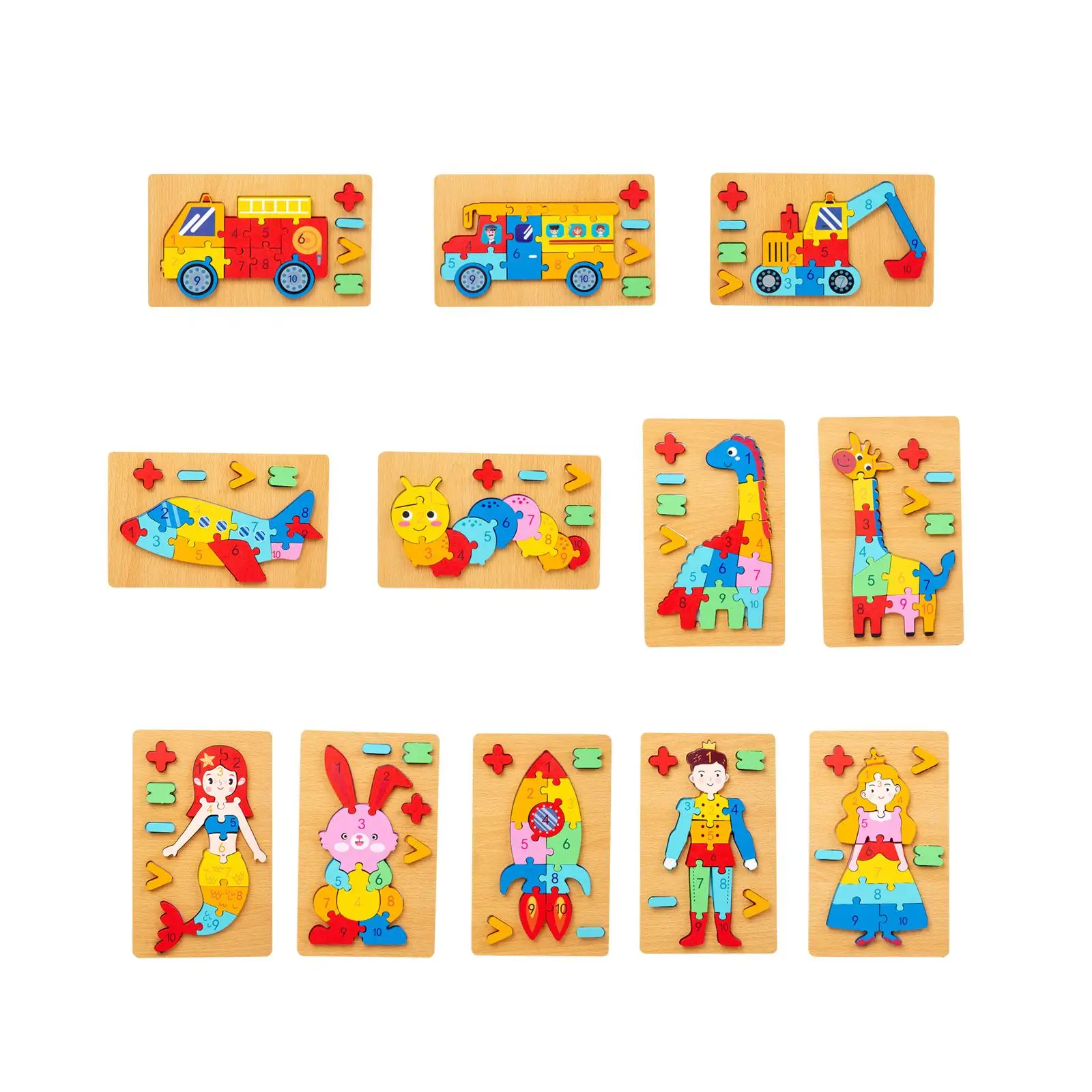 Numbers Block Toys Wooden Puzzle Early Learning Shape Sorting Toy Animal Toys Montessori Toys for 3 Year Old for Kindergarten