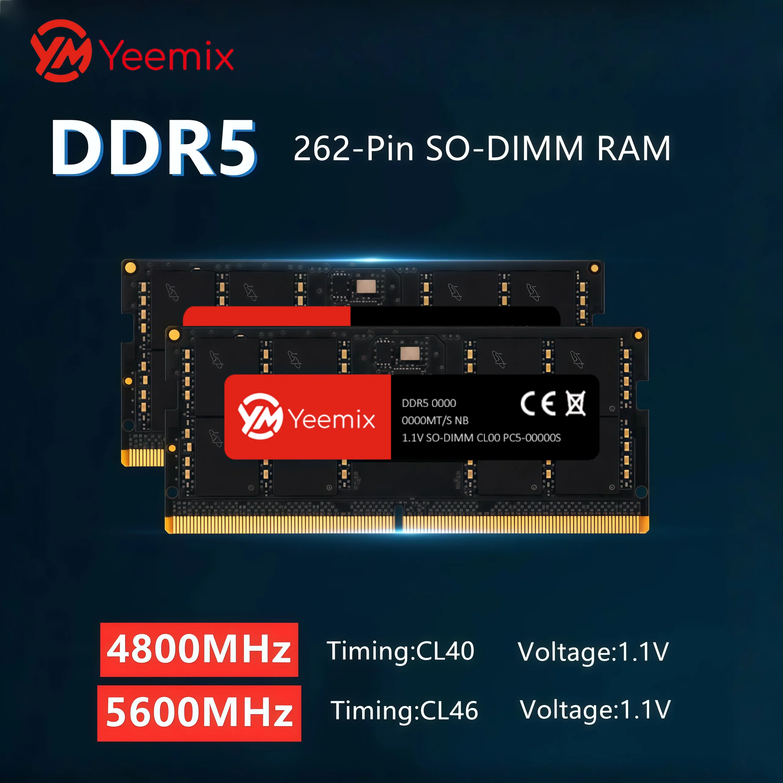 

YEEMIX DDR5 RAM DDR5 4800 5200 5600MHz 8GB 16GB 32GB PC5-38400 PC5-41600 PC5-44800 Notebook Memory Laptop Memory Non-ECC SODIMM