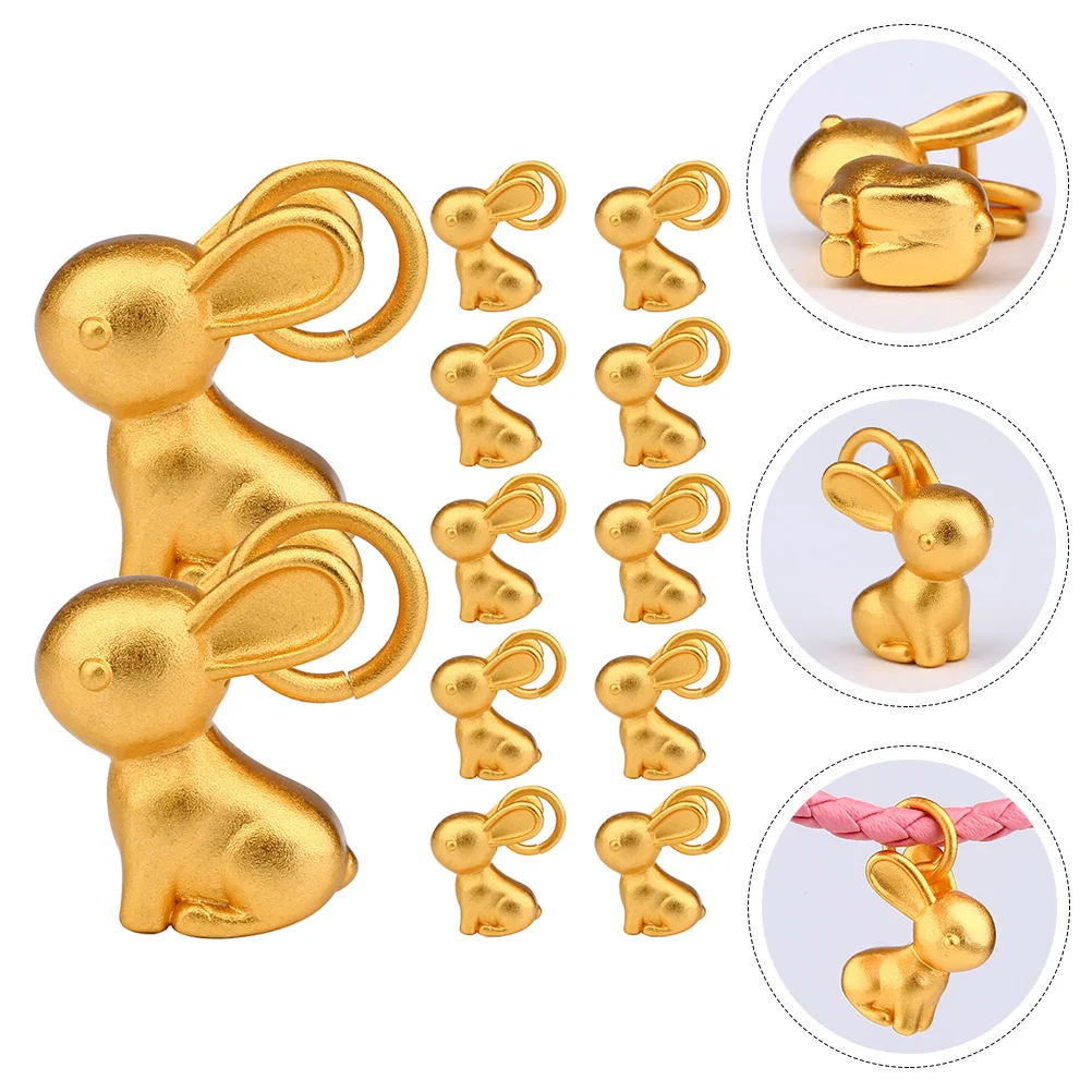 

12 Pcs Rabbit Pendant Year of The Necklace Gold Charms Lucky Beads Decorate Bunny Jewelry Pendants Diy Alloy