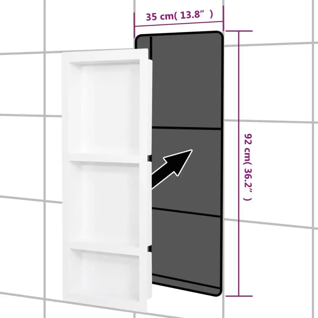 Niche de douche à 3 compartiments, blanc mat, solution de rangement murale, 16.1x39x3.5