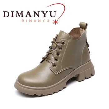 DIMANYU women ankle boots winter 2024 new genuine leather lace up women boots side zipper women Marton boots