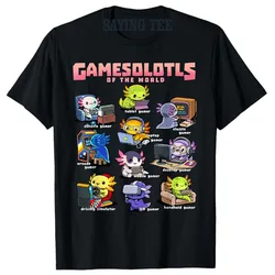 Gamesolotls of The World - Diverse Gamer Axolotl Collection T-Shirt Video Game Cute Axolotls Cartoon Graphic Tee Novelty Gift