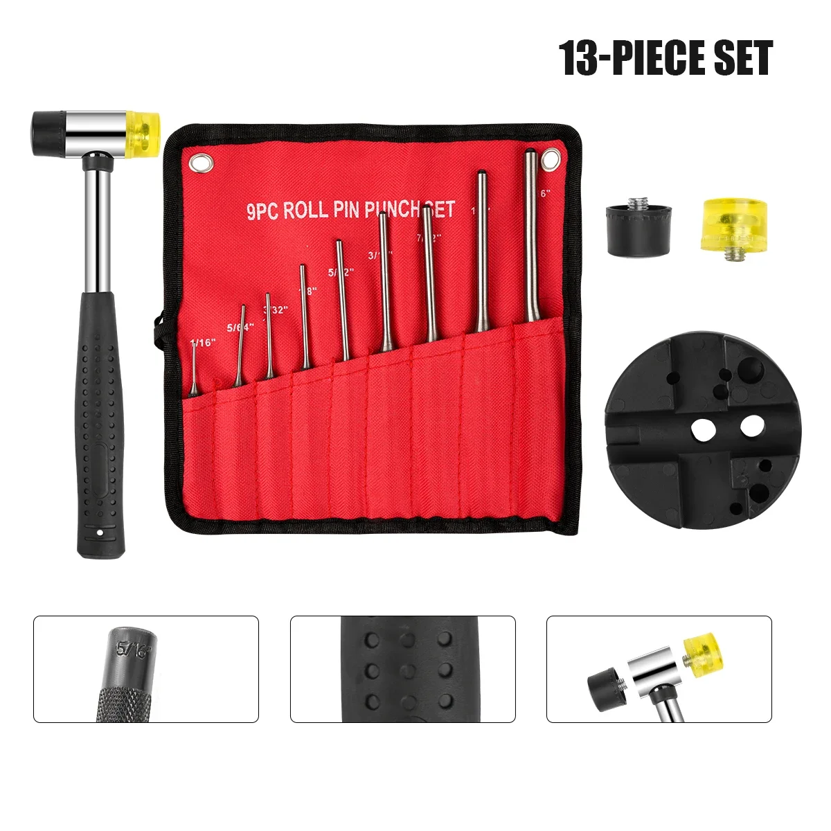 Roll Pin Punch Tool Set Storage Smithing Small Punch Long Tools Removing Repair Bench Block Roll Pin Punch Set Hammer Metric