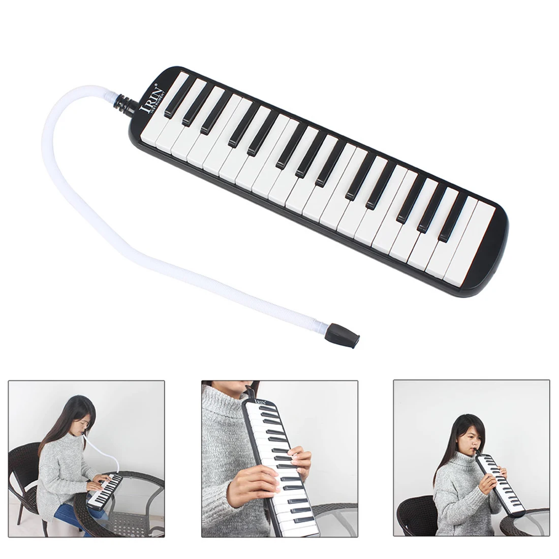 IRIN 32 Keys Melodica Black with Pianica Mouth Piece Melodica Bag Harmonica Mouth Organ Kid Gifts Beginner Musical Instrument