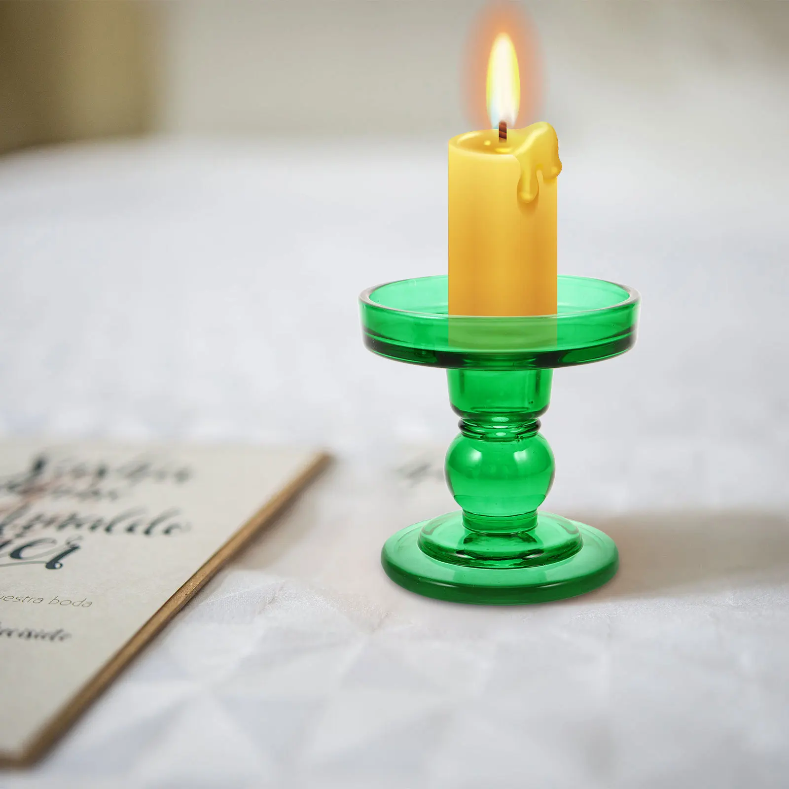 

3Pcs Green Glass Holders Elegant Tapered Pillar Base for Dining Table Decoration Glass Candlestick Holder