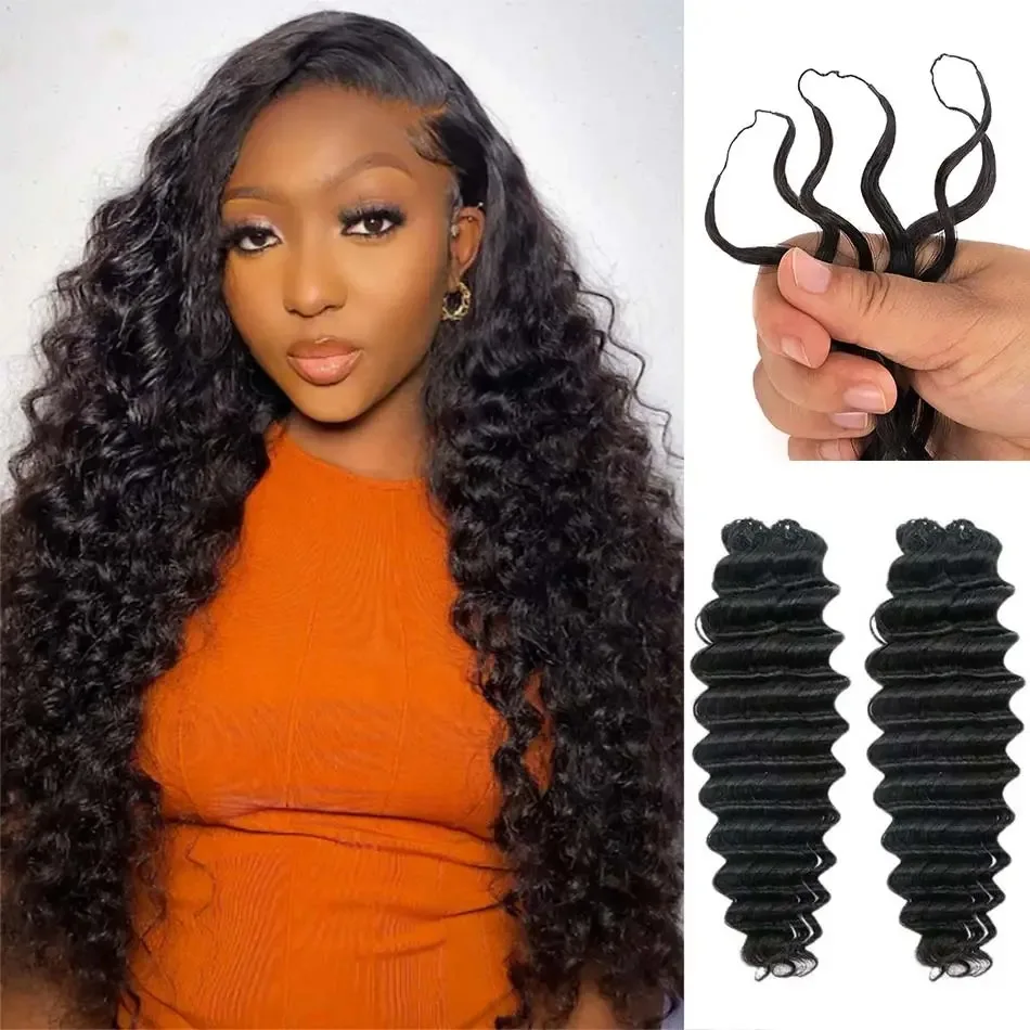 

Бразильские глубокие волны без узлов, предварительно разделенные перья, вязанные крючком волосы, бесшовные водные вьющиеся вязанные крючком косы, 100% человеческие волосы