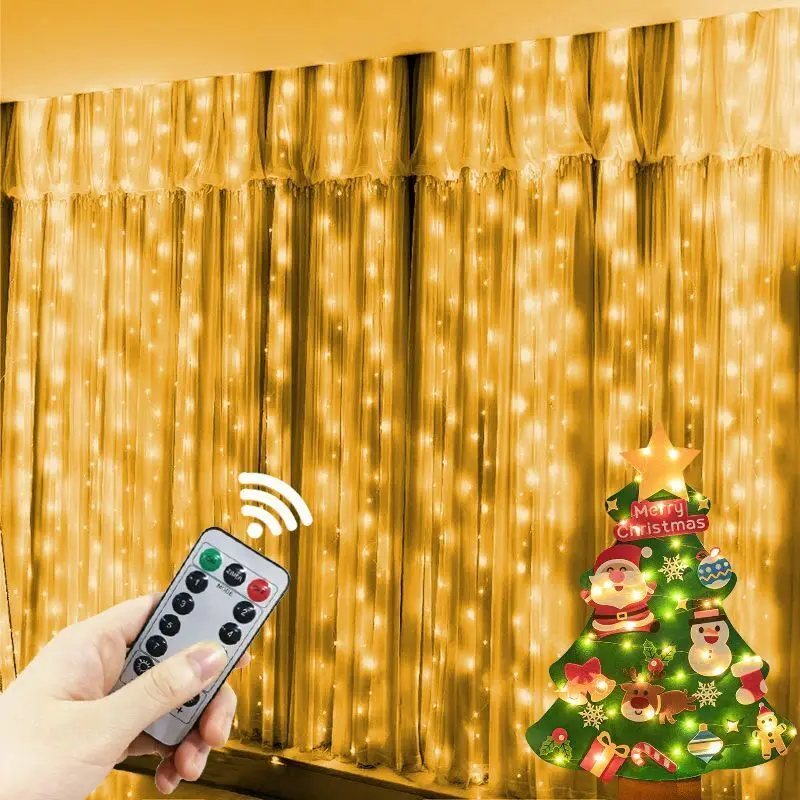 

LED Curtain String Lights 8 Modes USB with Remote Fairy Holiday Garland Lamp for Christmas Party Wedding Room Garden Decoration