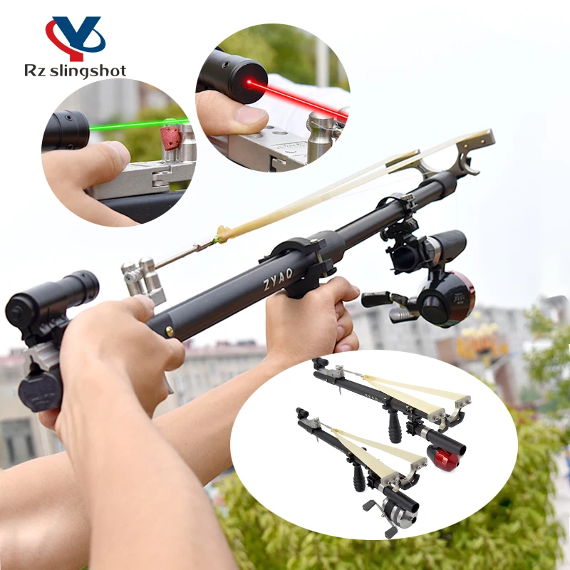 Telescopic Slingshot Straight Rod High Power Precision Red and Green Laser Slingshot Used for Outdoor Hunting Shooting