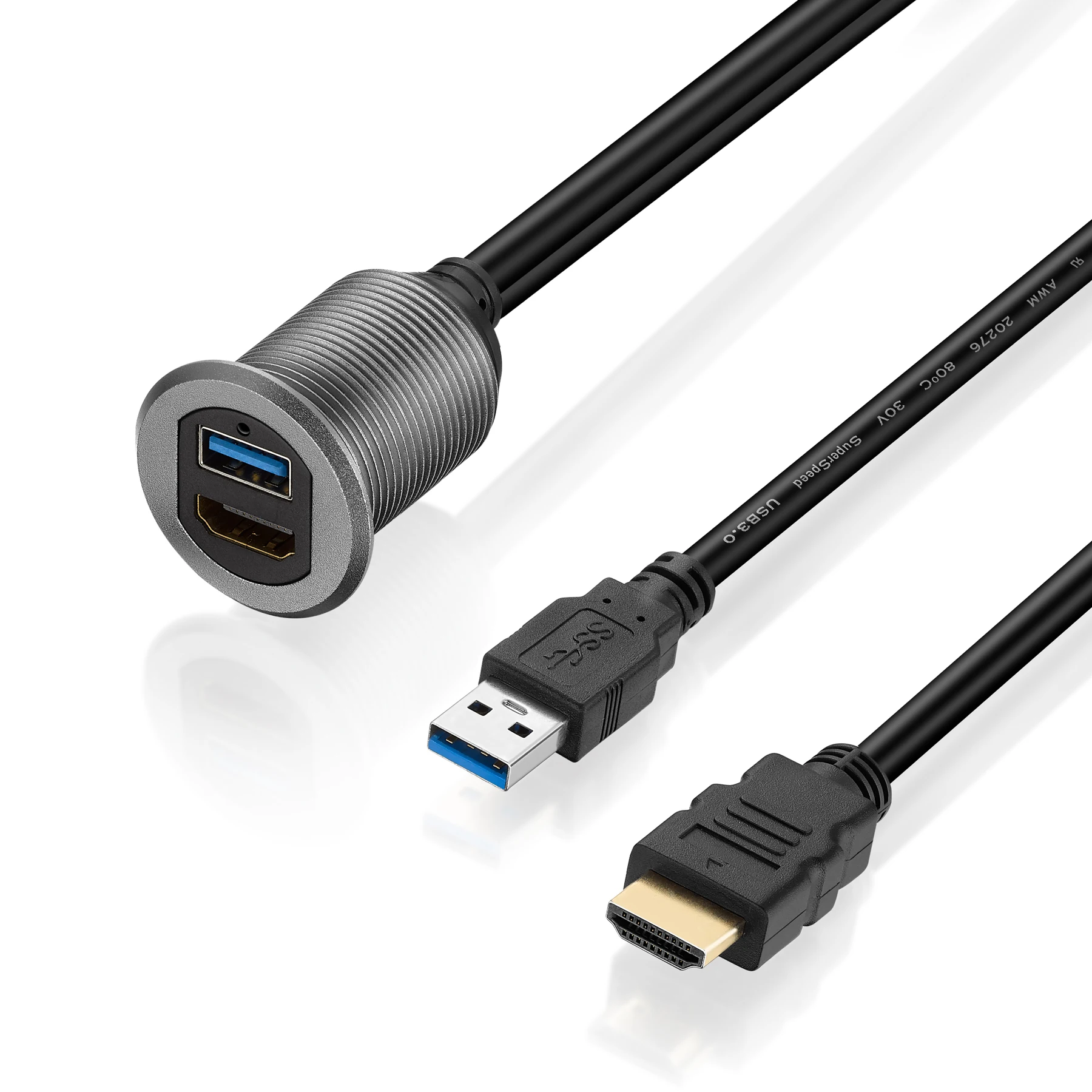 Bochara USB3.0 فلوش جبل لوحة USB 3.0 + HDMI-متوافق 4K @ 60 هرتز تمديد ذكر إلى أنثى سبيكة لوحة القيادة كابل للسيارة 1 متر