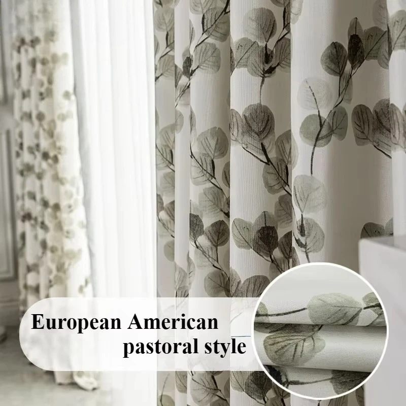 

Dark Green European American Print Simple Curtains for Living Room Bedroom Dining Custom Size Tulle Partition door Decor