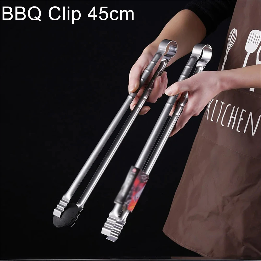 BBQ Clip 45cm Extra Long Stainless Steel Bbq Clip Outdoor Camping Cooking Bbq Food Clip Anti Slip Kitchen Tool 1PC